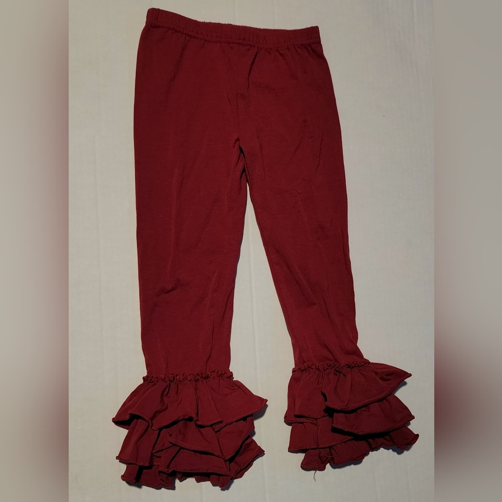 Size 6 Girl's Christmas Red Triple-Ruffle Icing Leggings